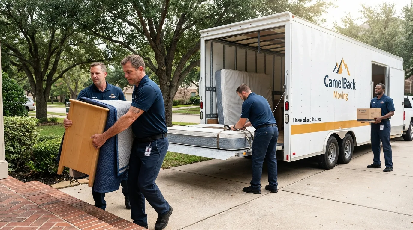 Crew loading residential truck for cross-state move from South Lancaster, MA