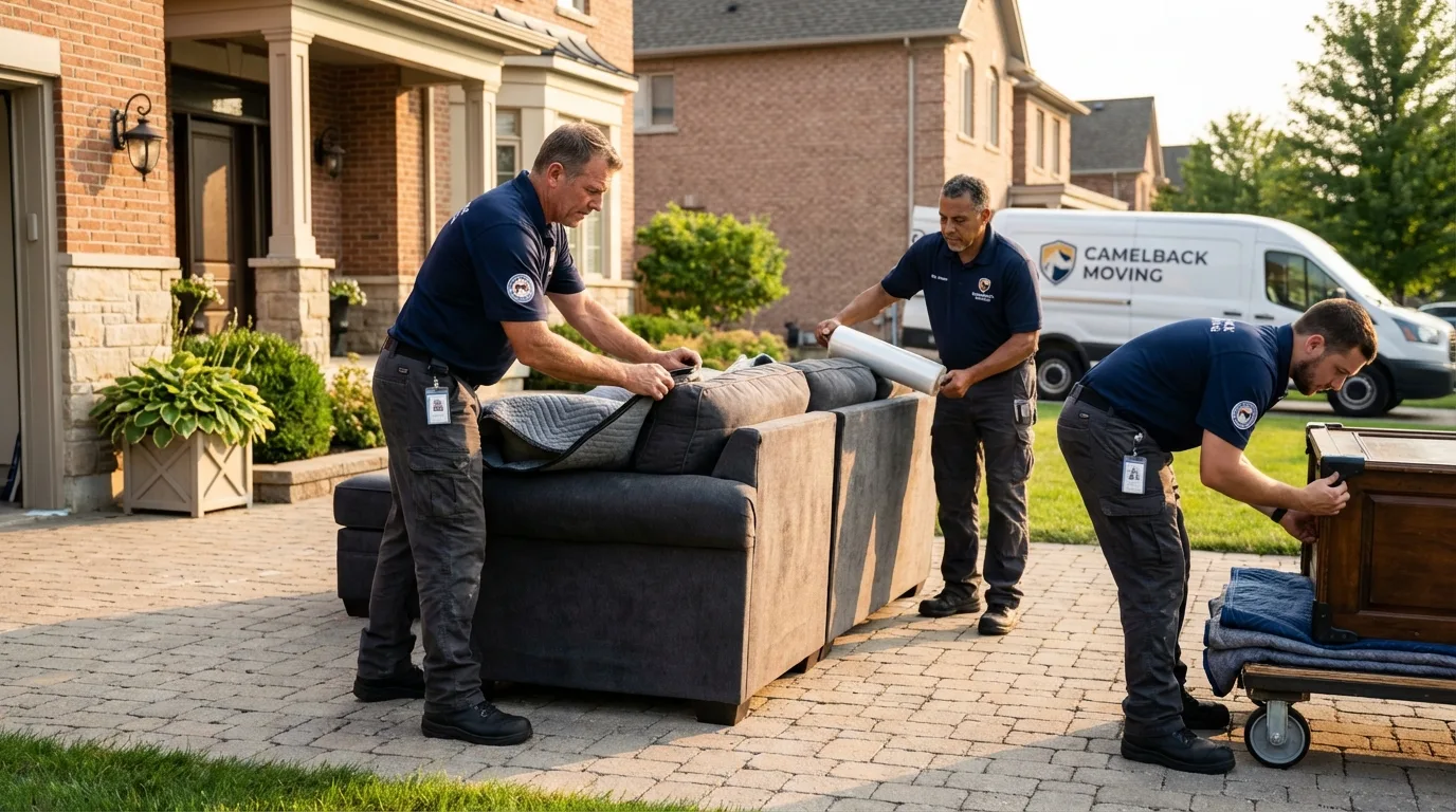 Large estate moving crew wrapping furniture in South Lancaster, MA